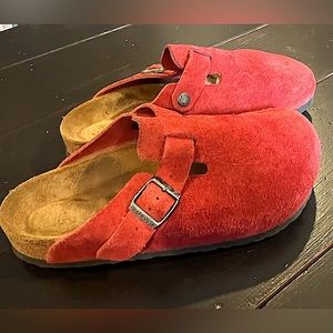 Birkenstock Boston Red Suede Clog